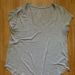 Gray and white striped tee, lightly worn!